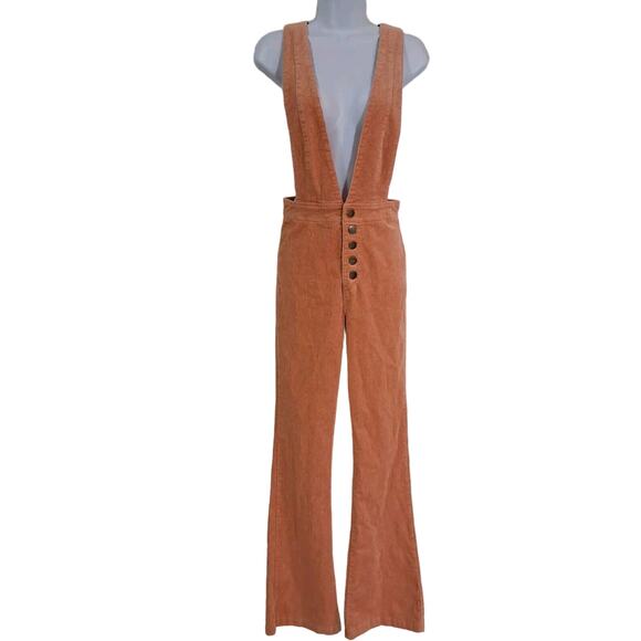 Gianni Bini Pants - Gianni Bini Small Corduroy Overalls Jumpsuit Flared Pants Sherbert Coral Orange